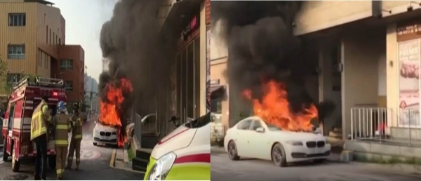 지난 7월 발생한 BMW 화재 당시 모습. 사진=강동구맘 카페