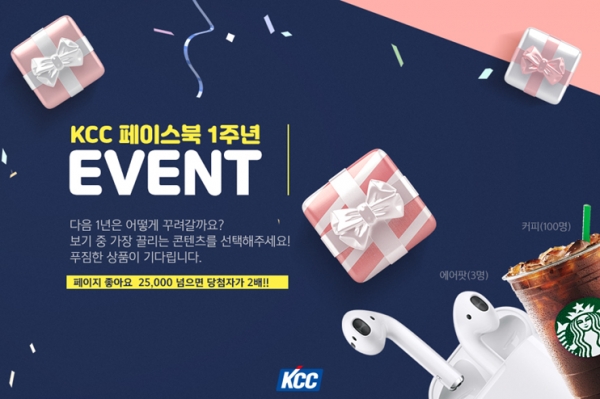 KCC는 오는 10월 6일까지 공식 페이스북 페이지 오픈 1주년 맞이 이벤트를 실시한다고 26일 밝혔다. 사진=KCC 제공