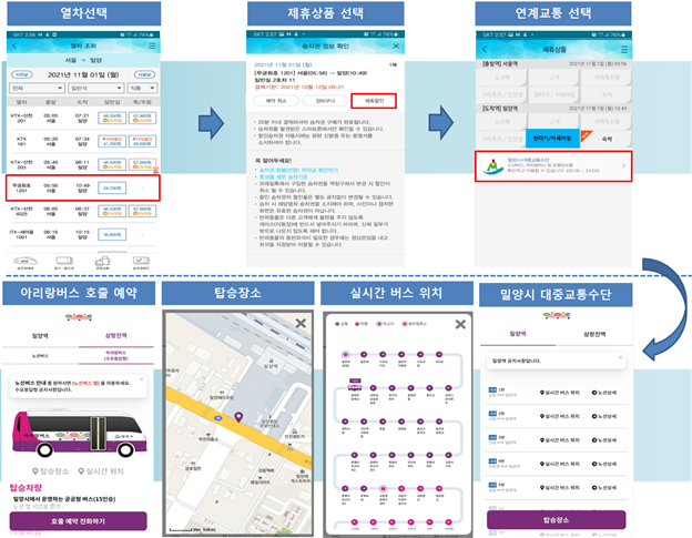 한국철도(코레일)가 열차 승차권 앱 ‘코레일톡’에서 지역의 시내버스 등 연계 대중교통정보를 제공한다. 사진=한국철도(코레일)